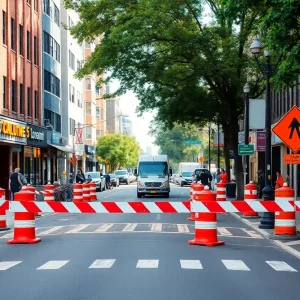 Scene of construction on Michigan Avenue affecting local businesses