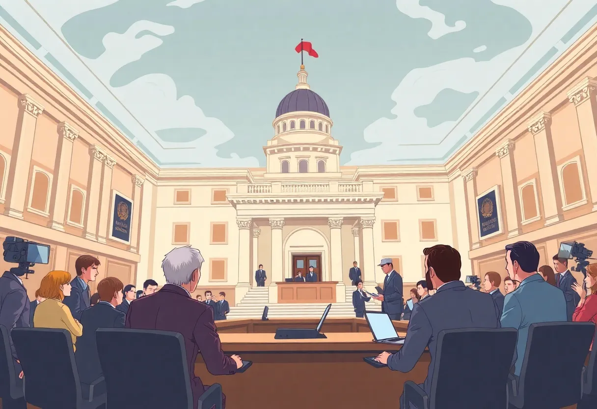 Illustration of legislators discussing security at Michigan Capitol