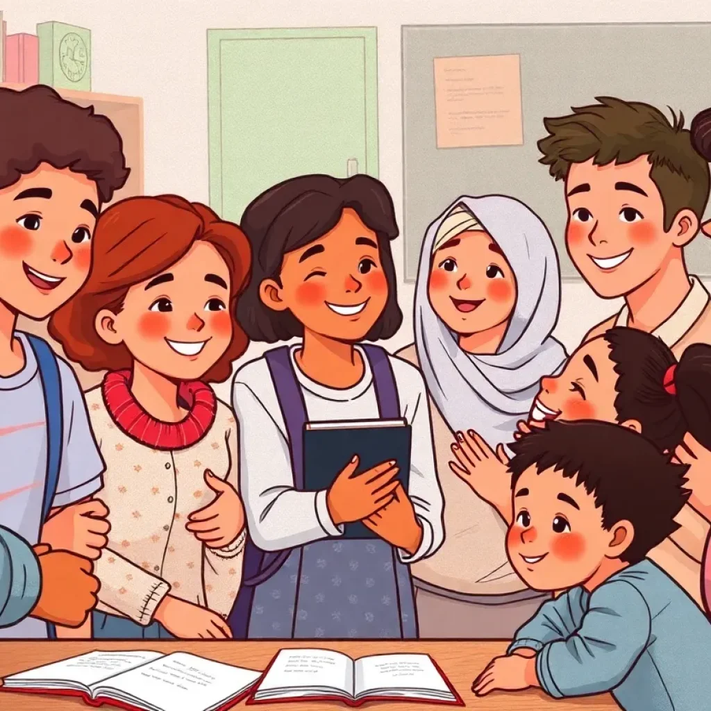 Illustration of diverse students in a supportive school environment