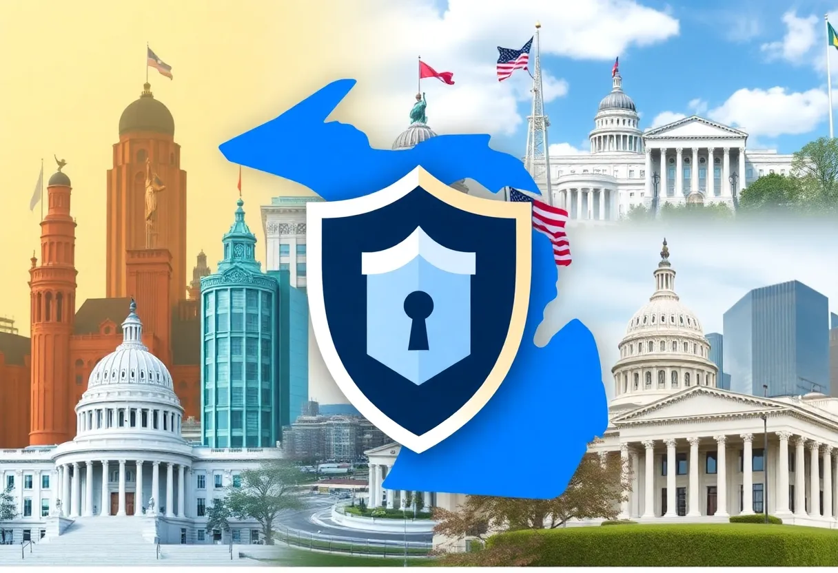 Collage representing safety measures for Michigan lawmakers