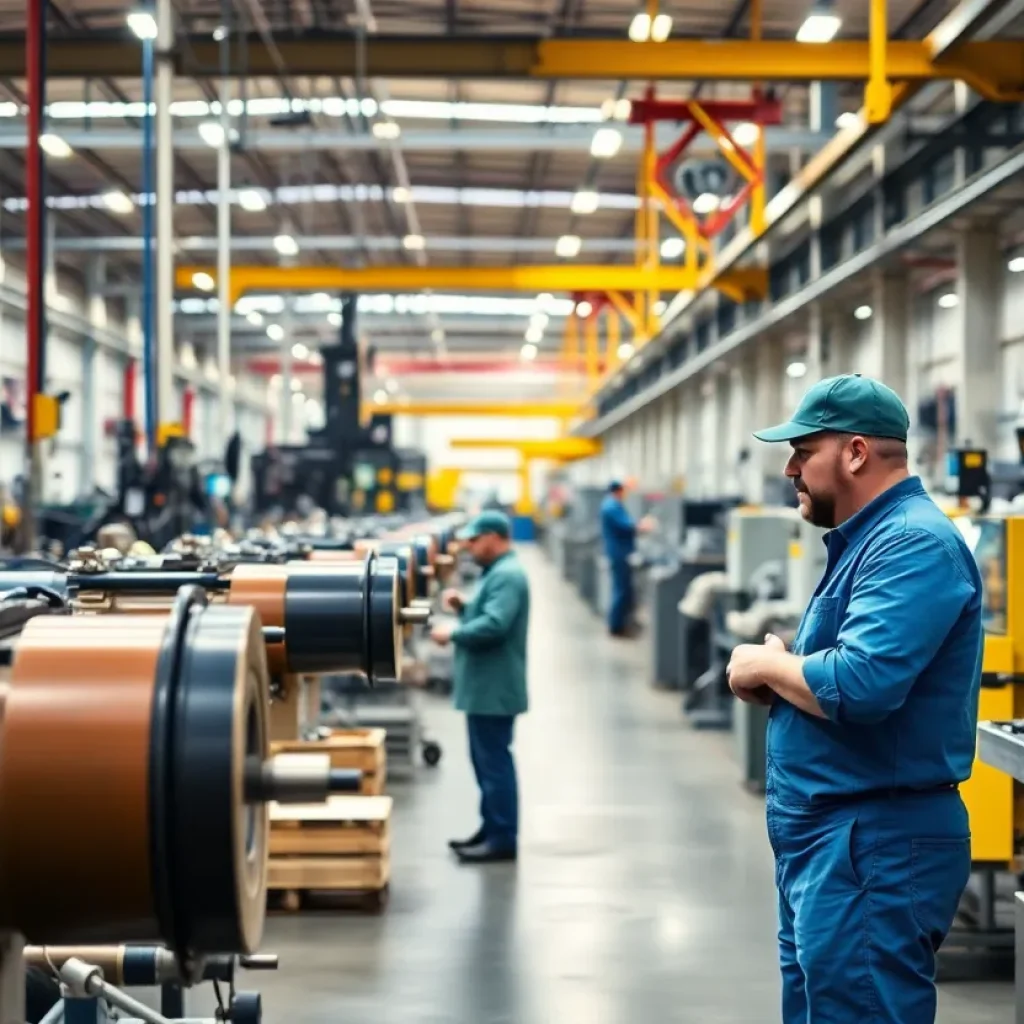 A modern manufacturing facility in Michigan with workers and machinery.
