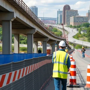 Construction site of Martin Luther King Jr. Street Bridge being reconstructed