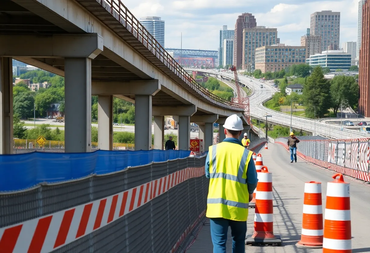 Construction site of Martin Luther King Jr. Street Bridge being reconstructed