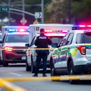Law enforcement officers responding to a traffic incident at night