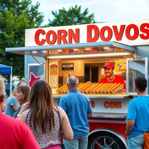 Pronto Pup food truck serving crowds at a public event