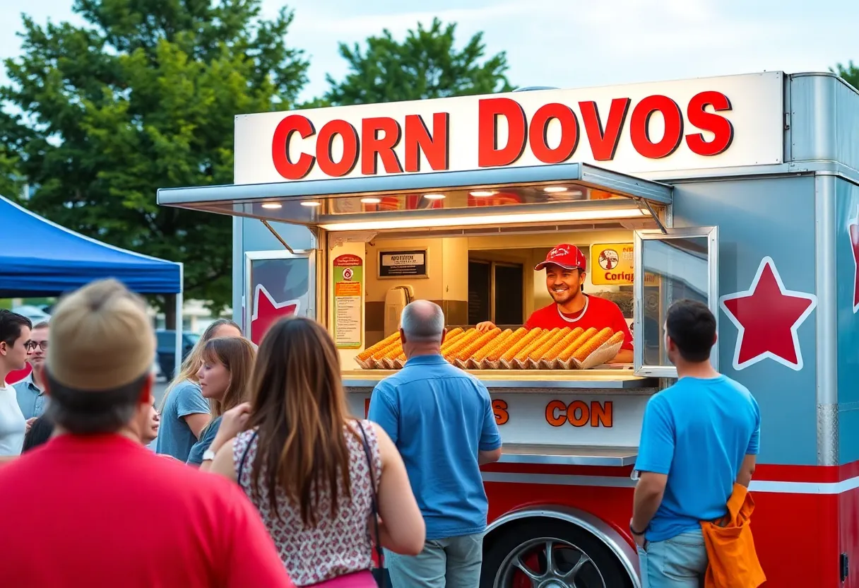 Pronto Pup food truck serving crowds at a public event