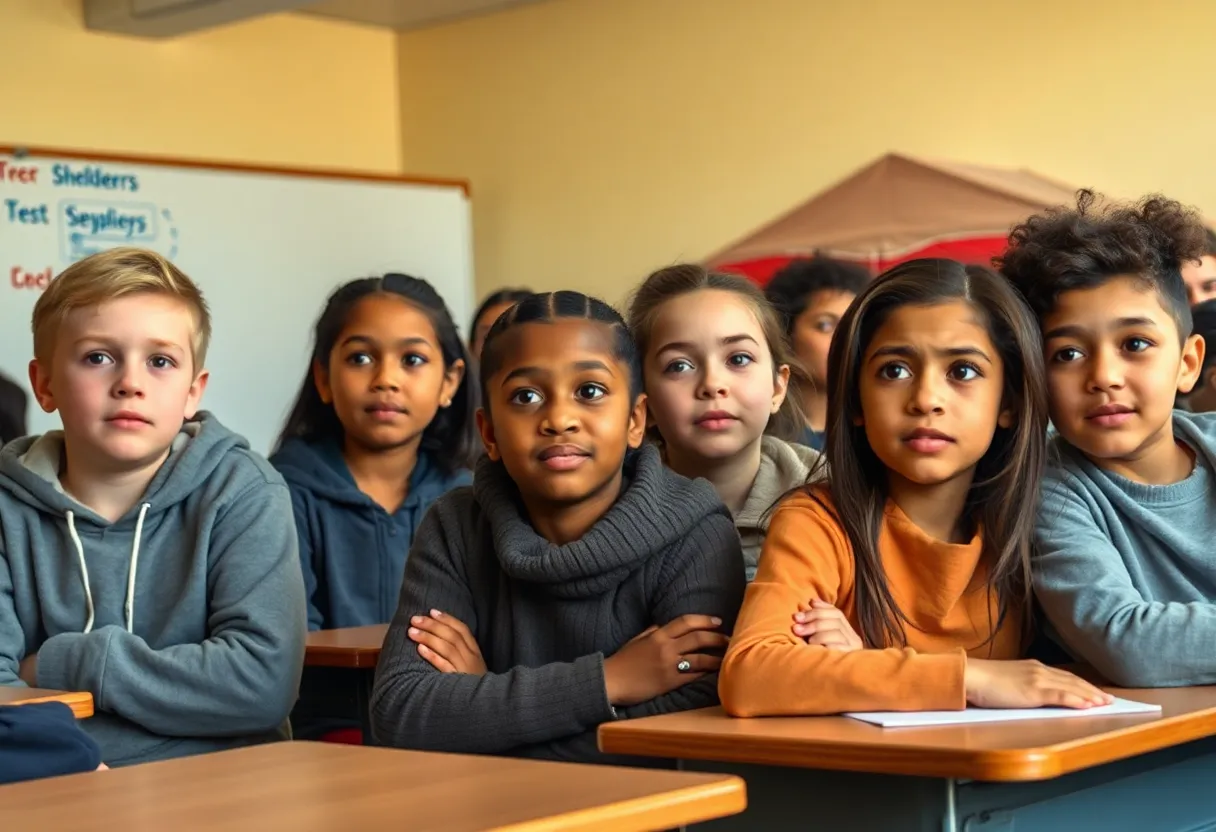 Students in a classroom reflecting on the challenge of homelessness