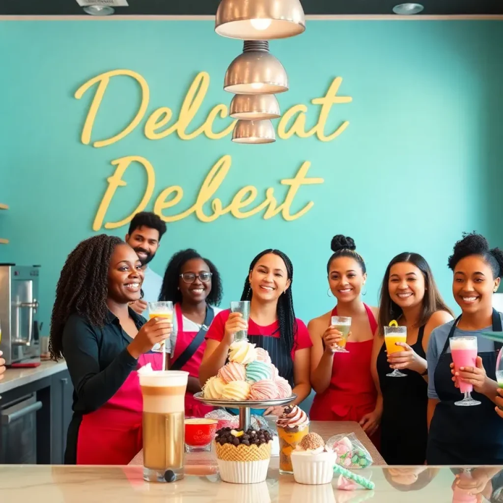 Interior of Sugar Bar showcasing desserts and happy staff