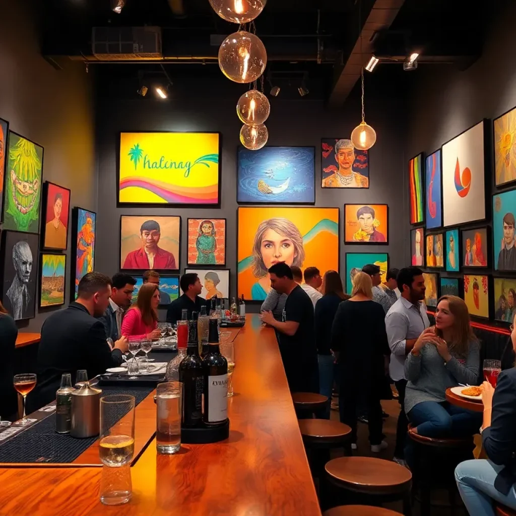 Interior of The Grey Rabbit art gallery bar in Grand Rapids