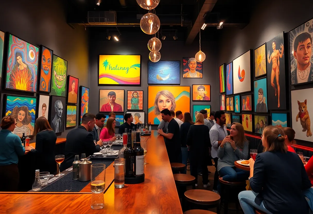 Interior of The Grey Rabbit art gallery bar in Grand Rapids