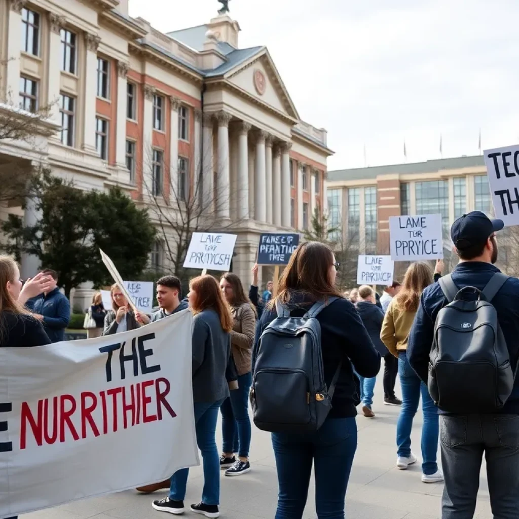 Students protesting on university campus