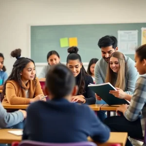 Volunteer tutors helping students in a classroom setting