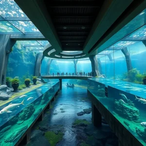 Conceptual design of the Walker aquarium showcasing marine life.