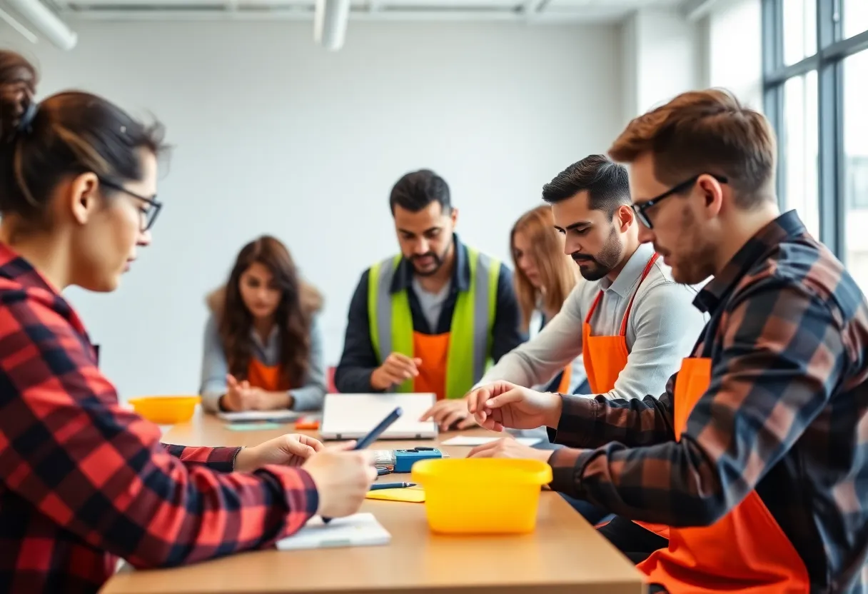 Diverse workers participating in workforce development training