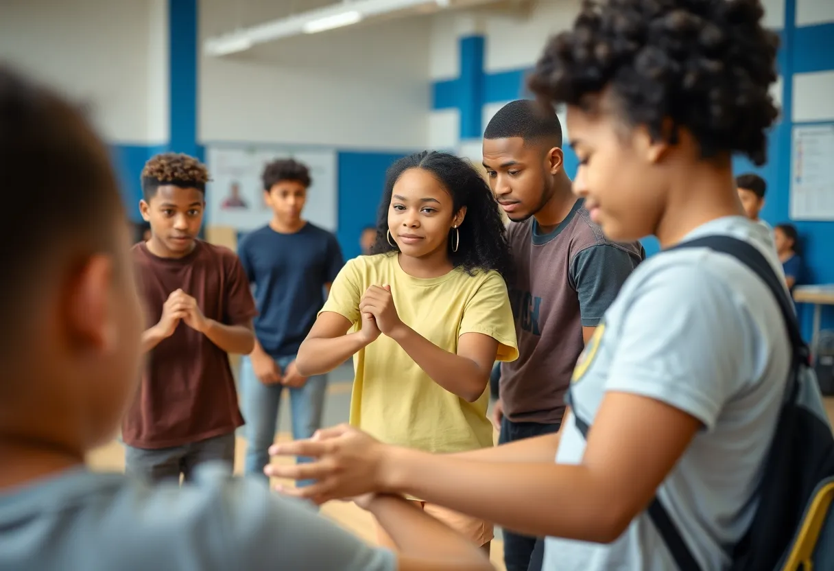 Teenagers participating in a training program at a community center