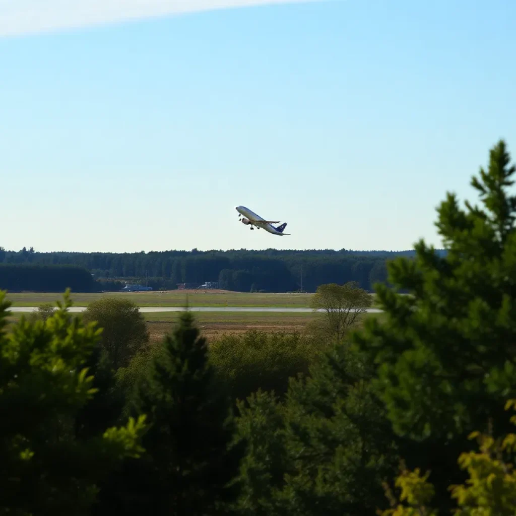 Avelo Airlines airplane taking off from Grand Rapids Airport