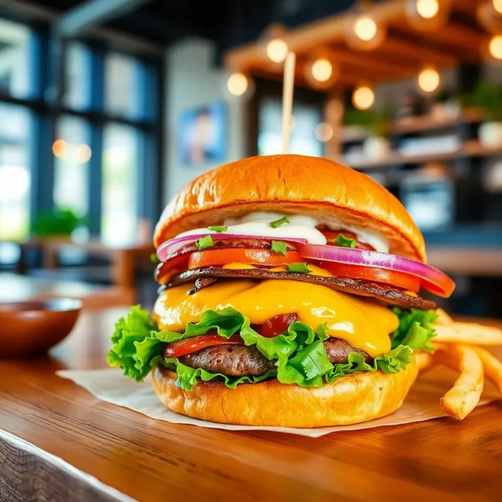 Delicious gourmet burger with premium ingredients from The Black Napkin