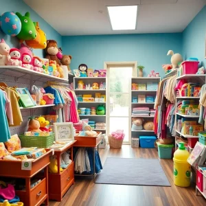 Interior view of the Care Closet showcasing diverse children's essentials