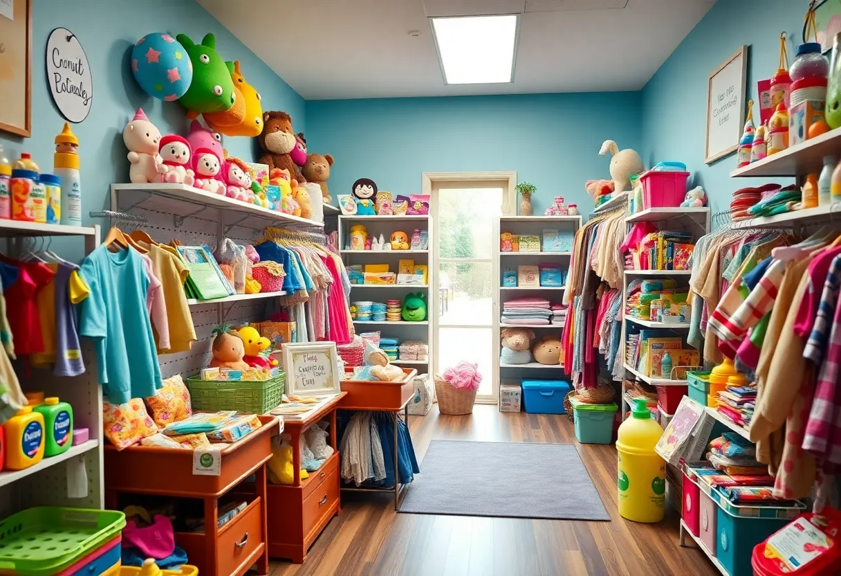 Interior view of the Care Closet showcasing diverse children's essentials