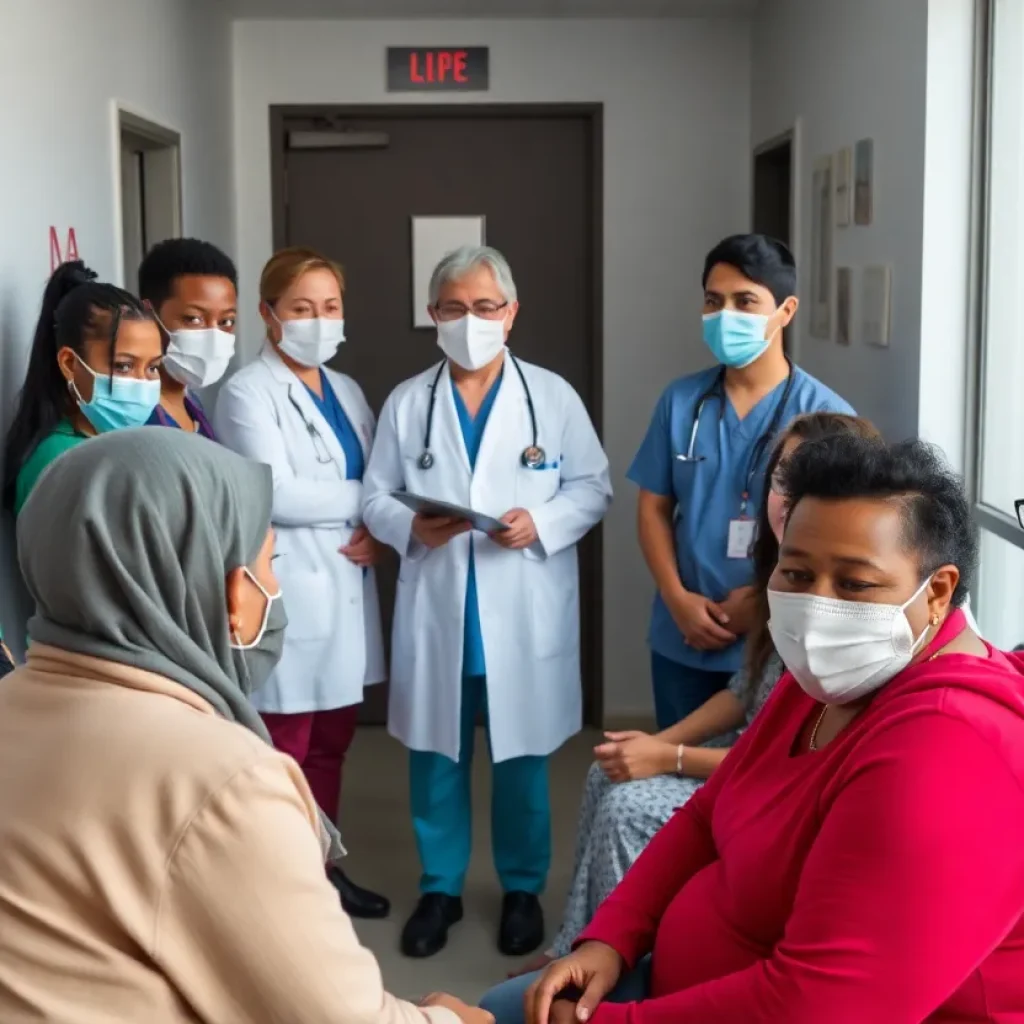 Healthcare professionals assisting homeless individuals at a medical clinic