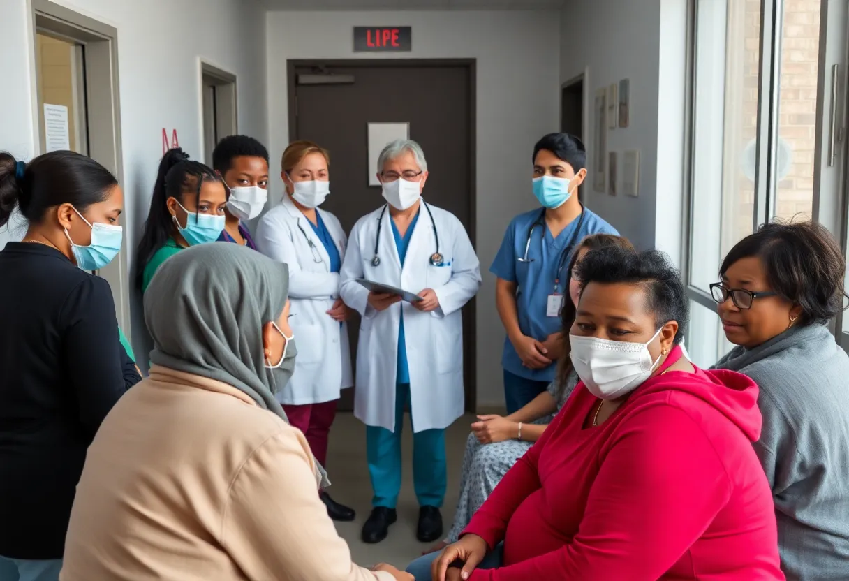 Healthcare professionals assisting homeless individuals at a medical clinic