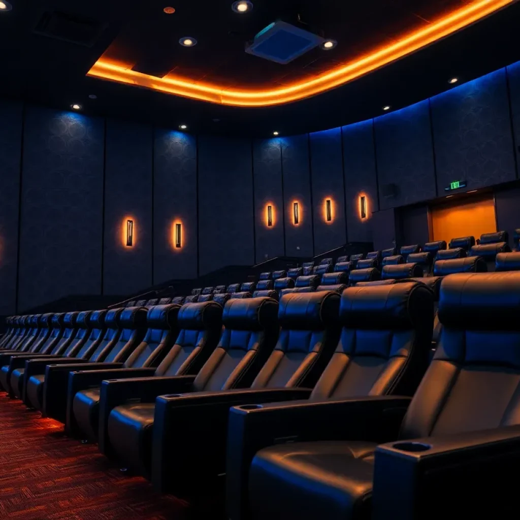 Interior of renovated Celebration Cinema with luxury heated recliners