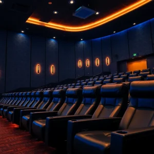 Interior of renovated Celebration Cinema with luxury heated recliners