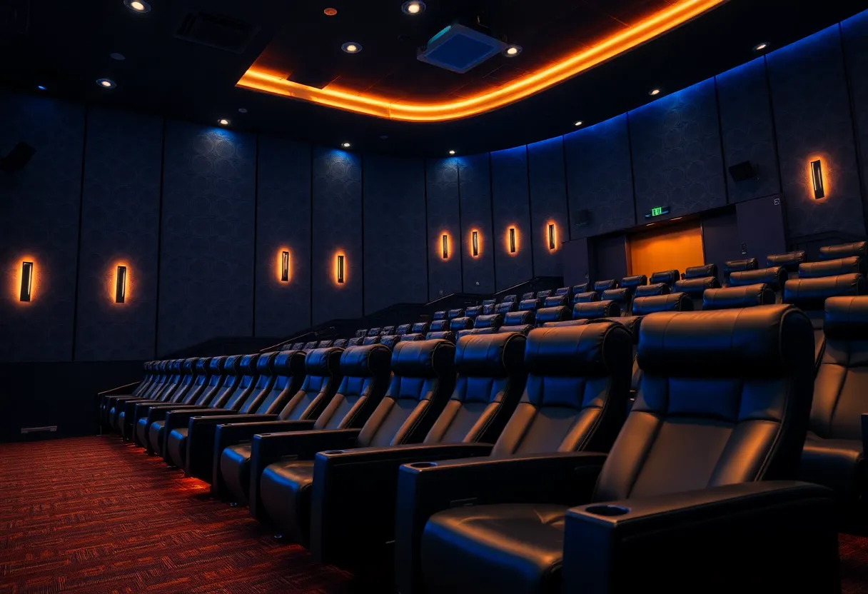 Interior of renovated Celebration Cinema with luxury heated recliners