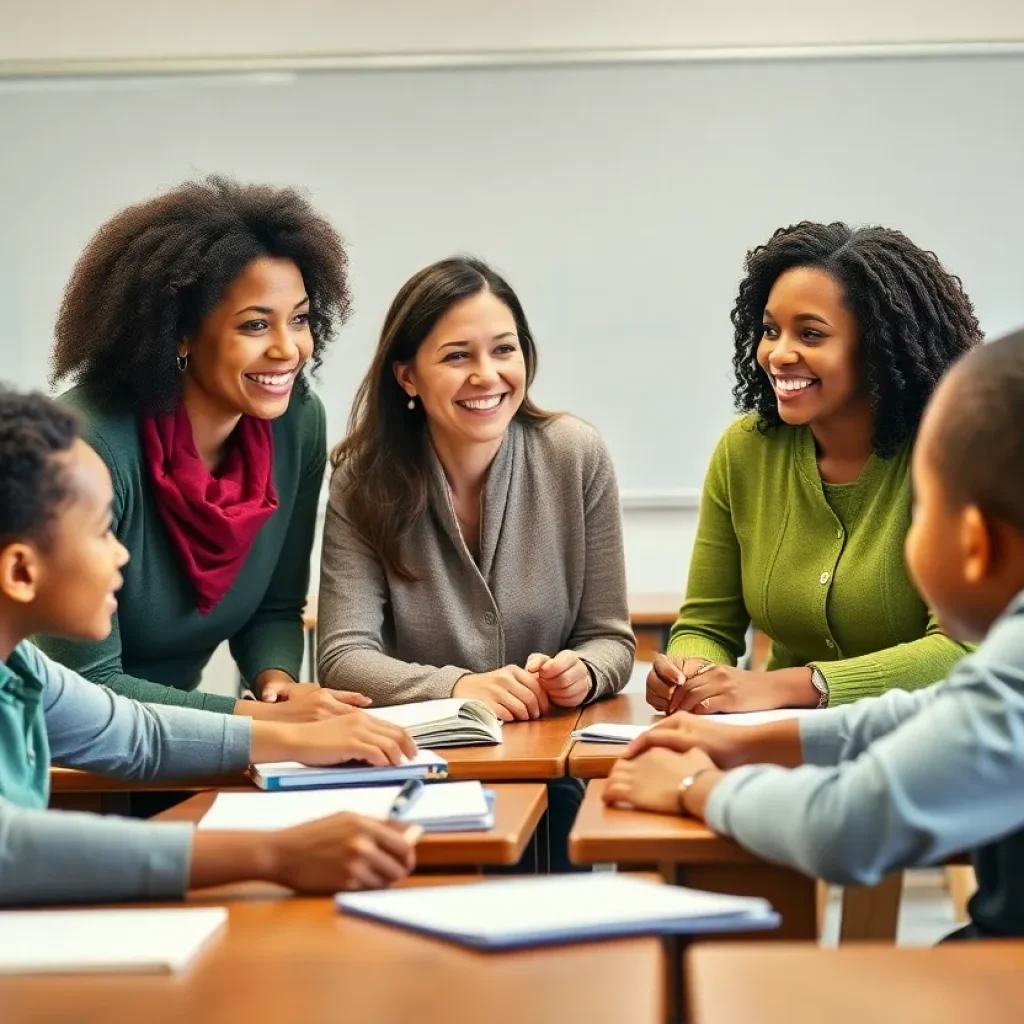 Teachers discussing salary challenges in a classroom setting