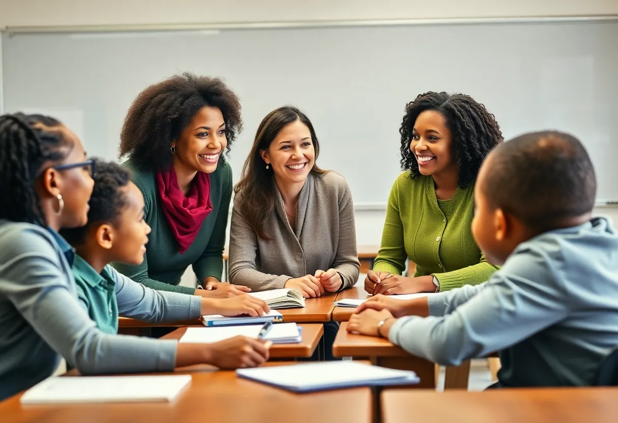 Teachers discussing salary challenges in a classroom setting