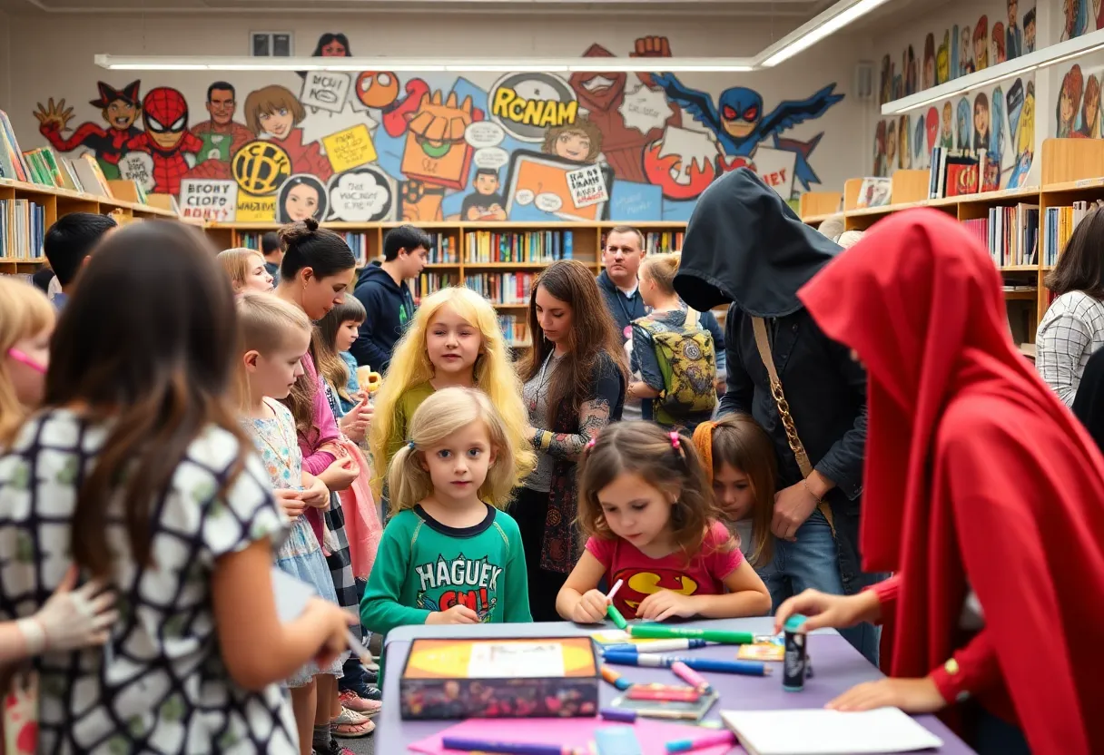 Attendees enjoying hands-on activities at the Comic Geek Out event at GRPL