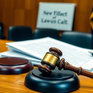 A gavel and legal documents symbolizing a courtroom setting.