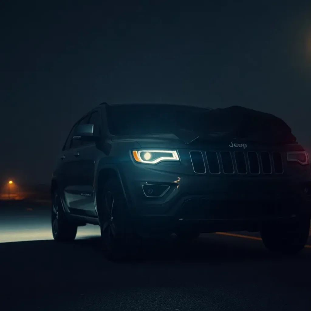 Dark-colored Jeep Grand Cherokee associated with a hit-and-run crash