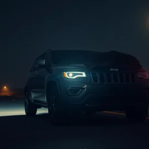 Dark-colored Jeep Grand Cherokee associated with a hit-and-run crash