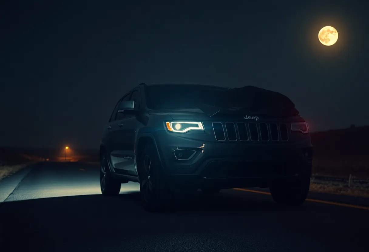 Dark-colored Jeep Grand Cherokee associated with a hit-and-run crash