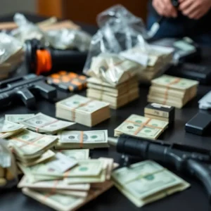 Seized drugs and cash related to drug trafficking enforcement in Michigan.