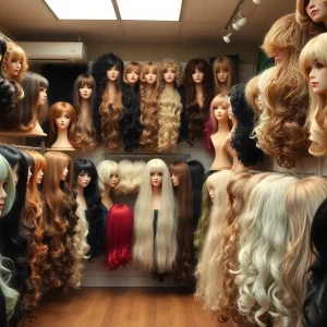 Interior of Elegance Wigs showcasing a variety of wigs