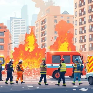 Illustration of emergency services coordinating in a city