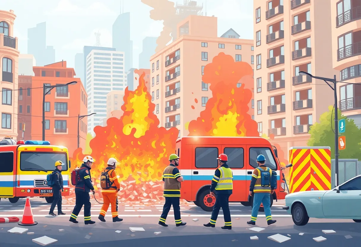Illustration of emergency services coordinating in a city
