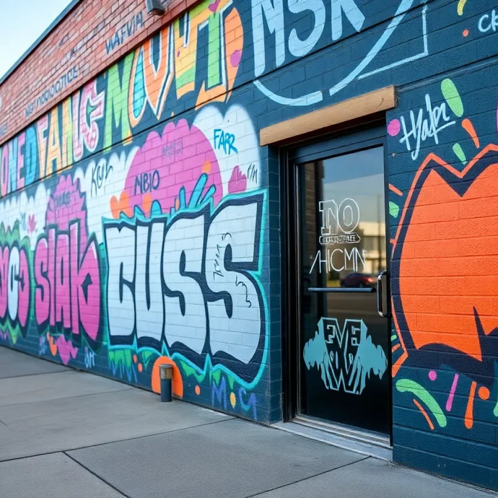 Graffiti artwork on a commercial building representing vandalism in Kent County Michigan