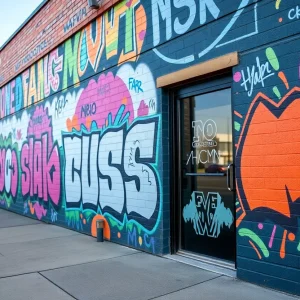 Graffiti artwork on a commercial building representing vandalism in Kent County Michigan