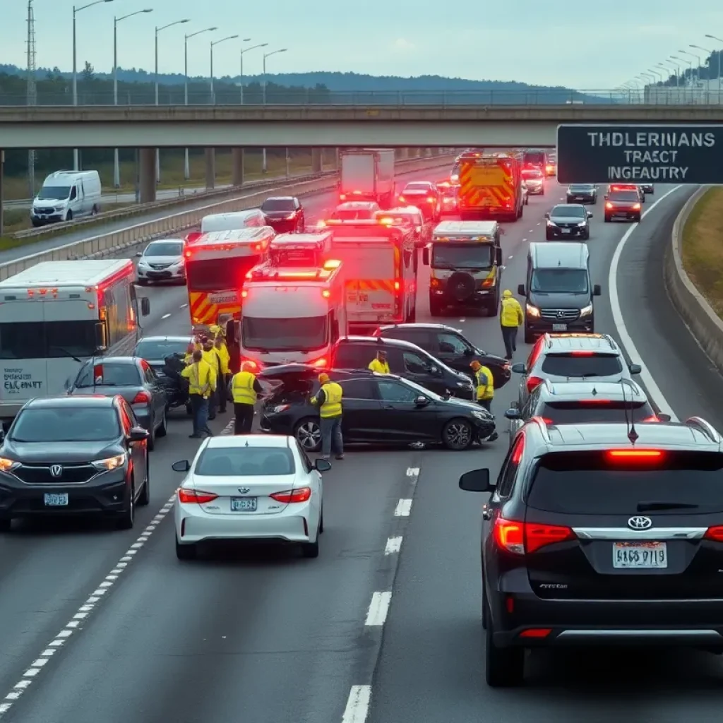Emergency responders at a traffic accident scene on US-131