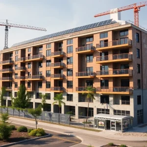 Construction of a modern apartment complex in Grand Rapids.