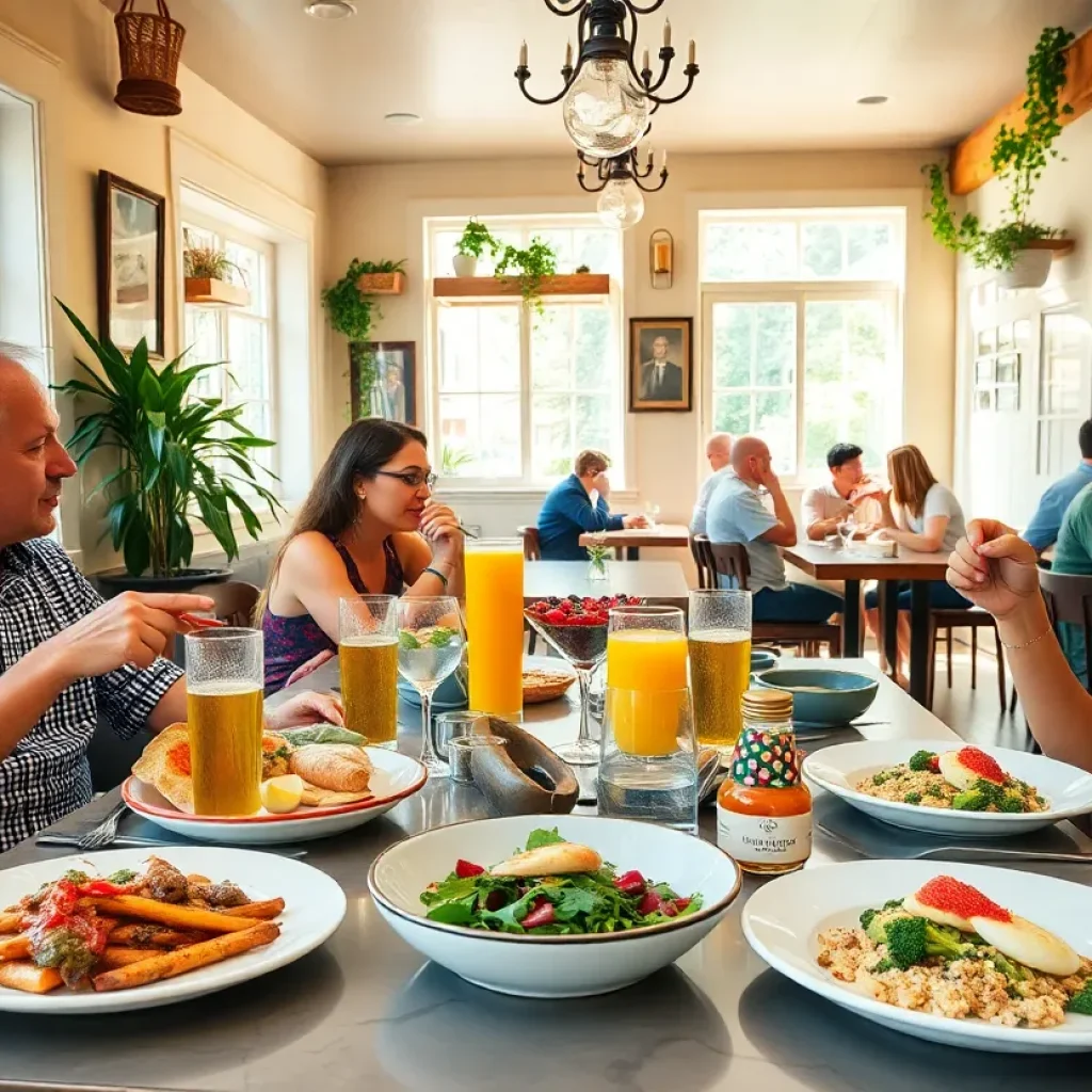 People enjoying brunch at a cozy restaurant in Grand Rapids