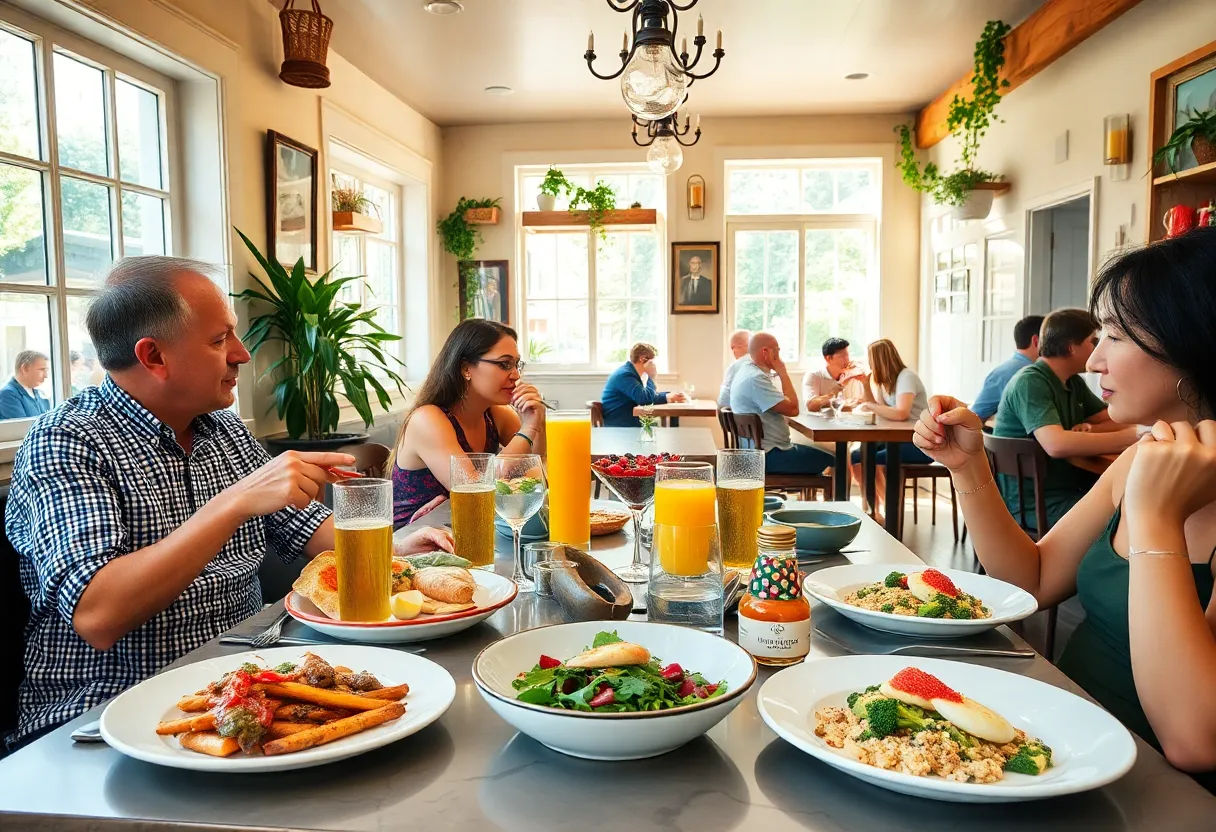 People enjoying brunch at a cozy restaurant in Grand Rapids