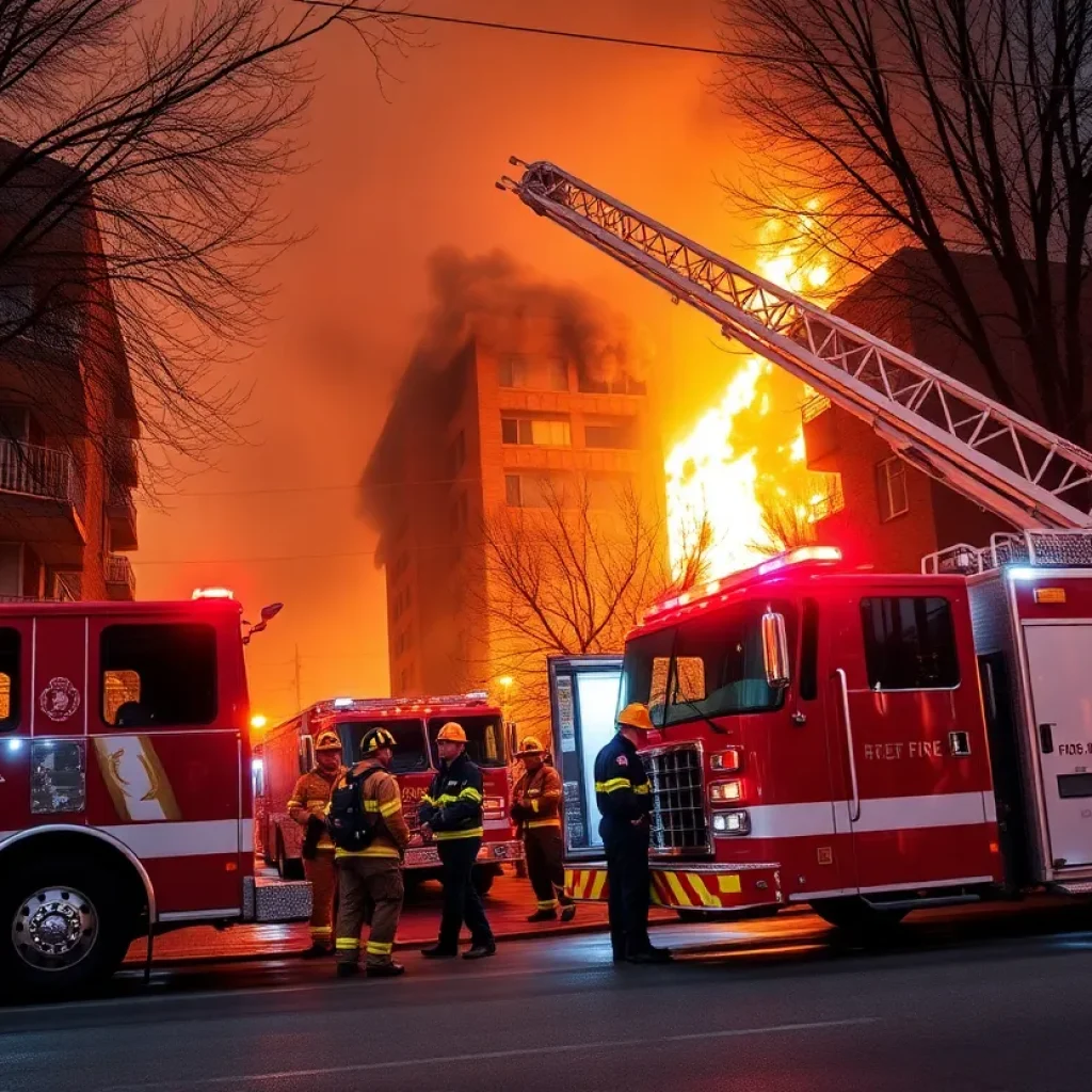 Firefighters responding to a fire at Lamberton Lake Apartments in Grand Rapids