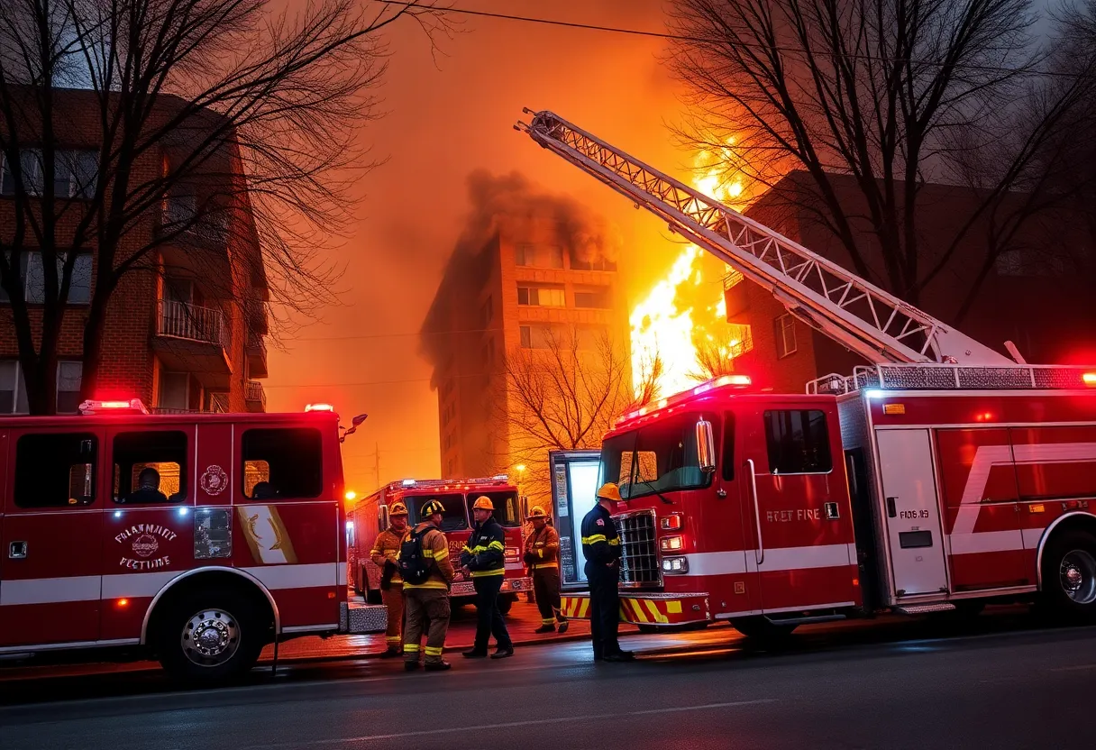 Firefighters responding to a fire at Lamberton Lake Apartments in Grand Rapids