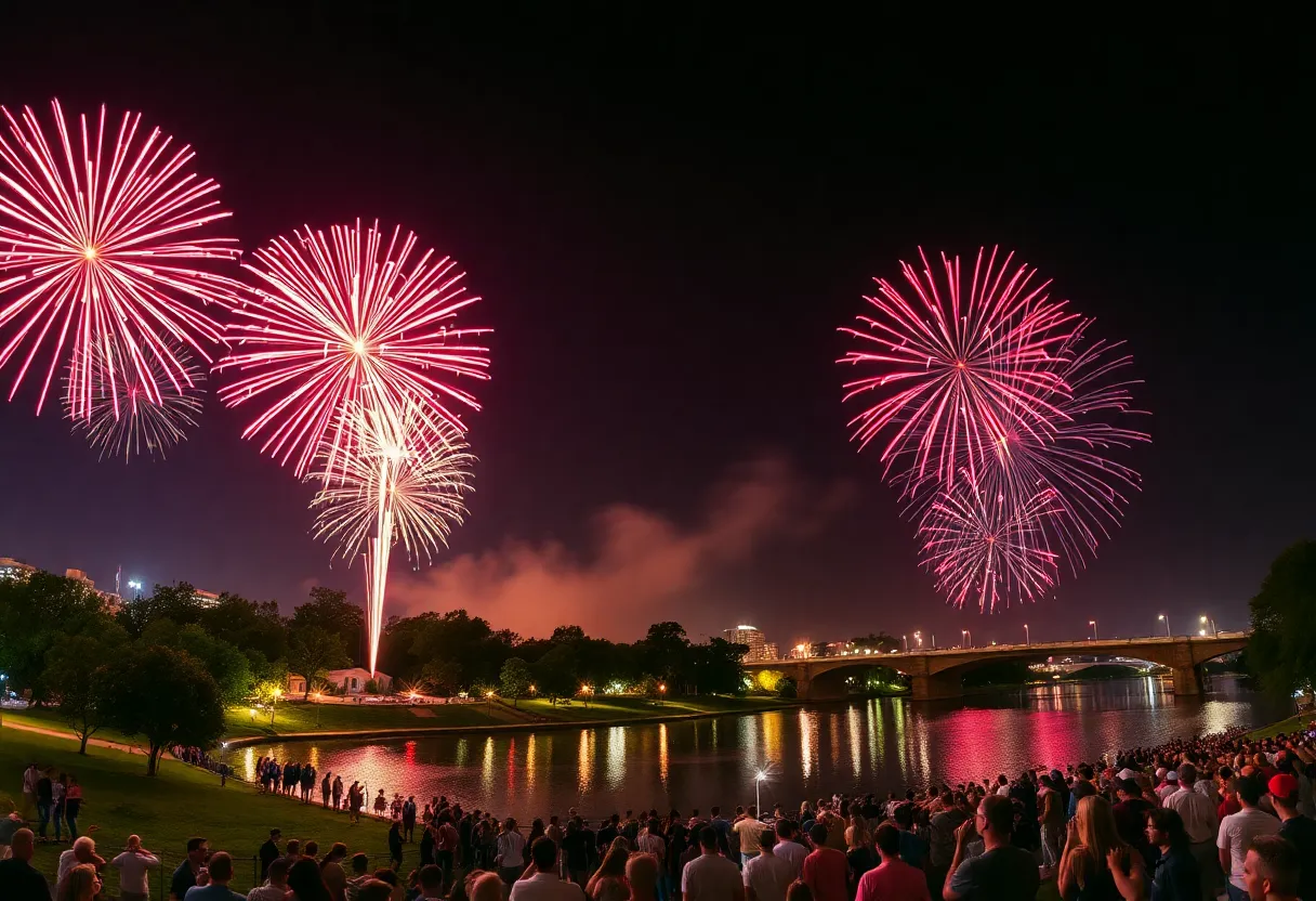 Fireworks display over Ah-Nab-Awen Park in Grand Rapids
