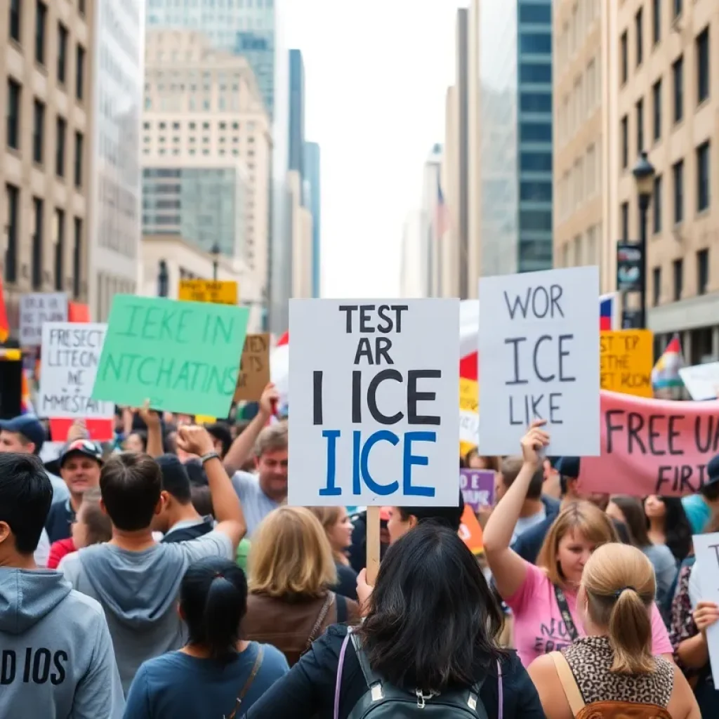 A group of protesters advocating for immigrant rights in Grand Rapids.