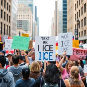 A group of protesters advocating for immigrant rights in Grand Rapids.
